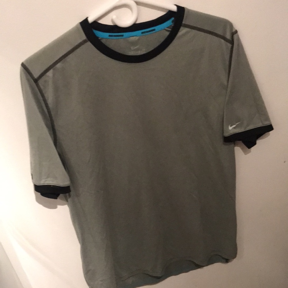 Nike Dri-Fit Silky Smooth Running shirt silver with black and neon blue trim!